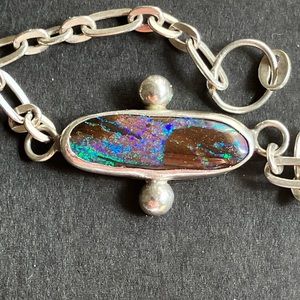 Sterling Silver Opal Women’s Link Bracelet Australian Opal Genuine Natural Opal